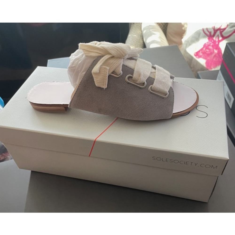 NIB Sole Society Lace-Up Slide Sandals Size 5.5 Grey "Marinn"